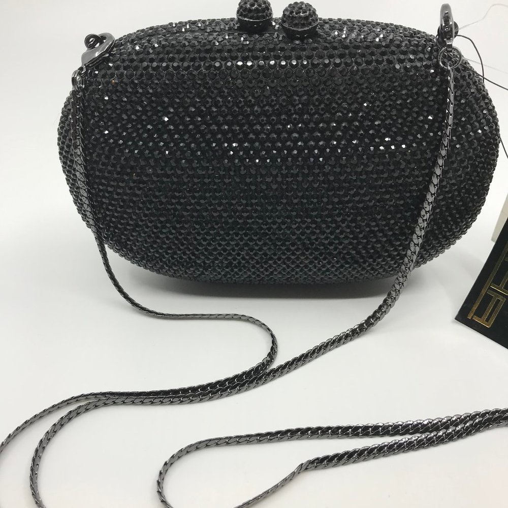 SASHA Hard Shell Jeweled Black Clutch Handbag NWT